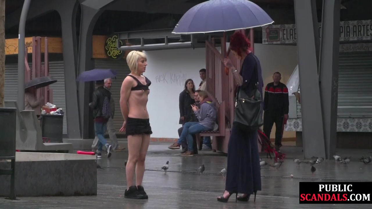 Sub Latina outdoor whipped in public by her kinky domina