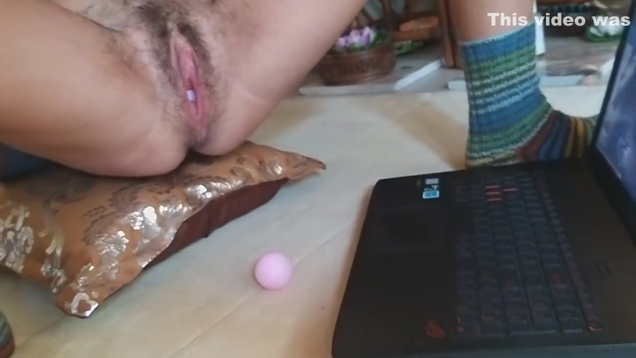 Natural Hairy Pussy Girl Watching Porn And Masturbate With 3 Ping Pong Balls