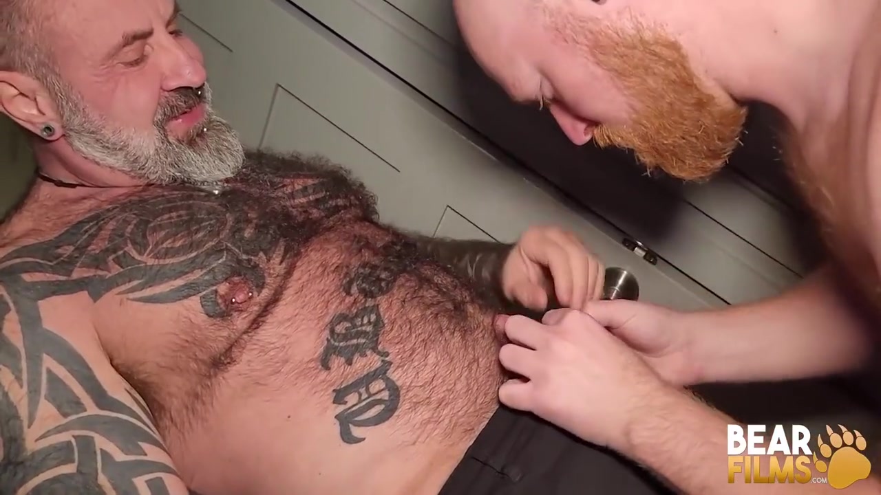Marc Angelo And Logan Stanley - Tattooed Bear Slides Hard Dick To