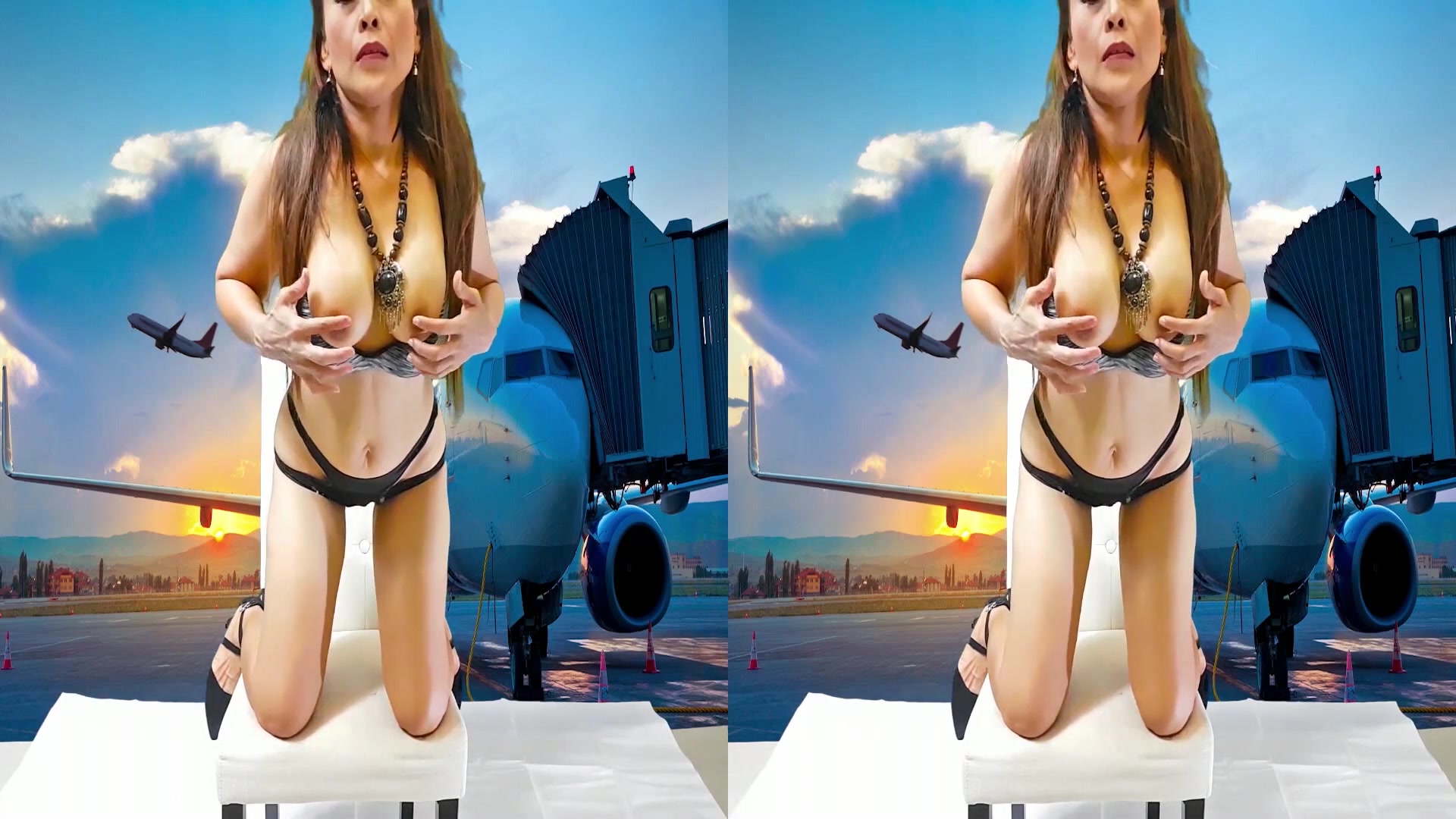 Princess Hola in Sizzling Hot Brunette Gets Naked in Front of a Plane - VRpussyVision