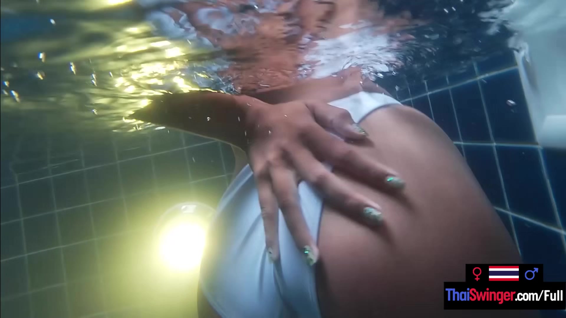 Amateur teen 18+ couple hot sex in the pool She is Asian he is European