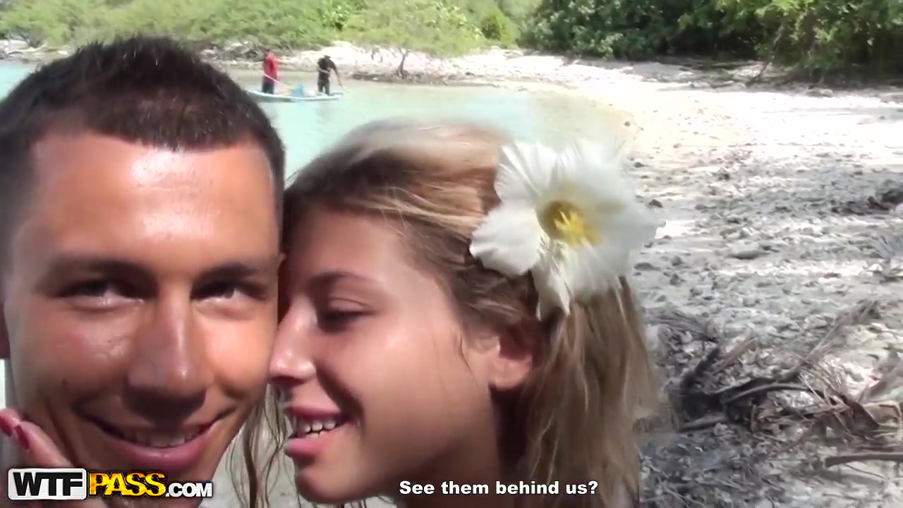 Sweet-looking blonde girl is banged on a beach