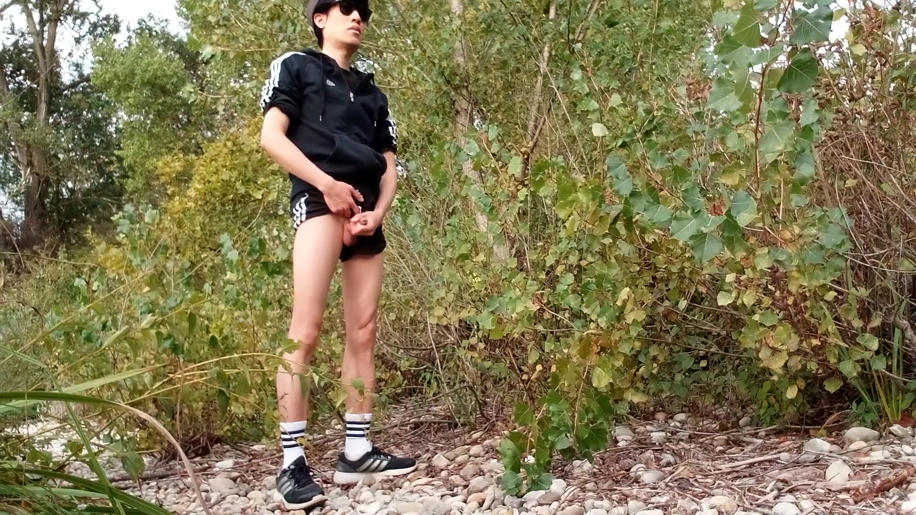Cute Twink Jon Arteen Wears Black Adidas Outfit Shows His Underwear Walks Freeballing Jerking Off Throught His Short Shorts