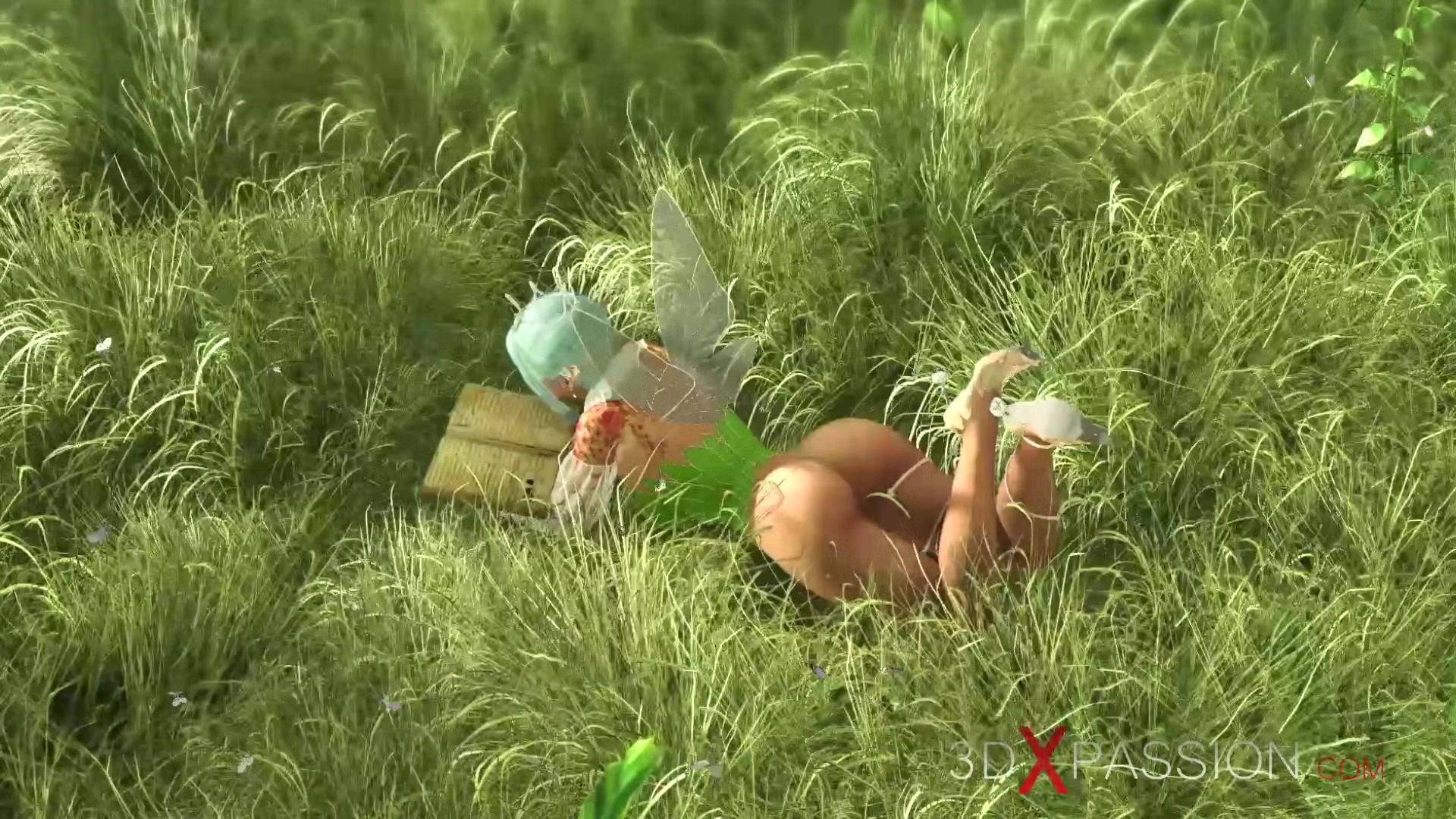 Threesome with a beautiful hot fairy and two orcs in the night forest