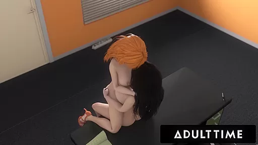 CUSTOMER SERVICE - Huge Tits Futanari Babe Creampies Boss With Her Big Cock To Save Her Employees