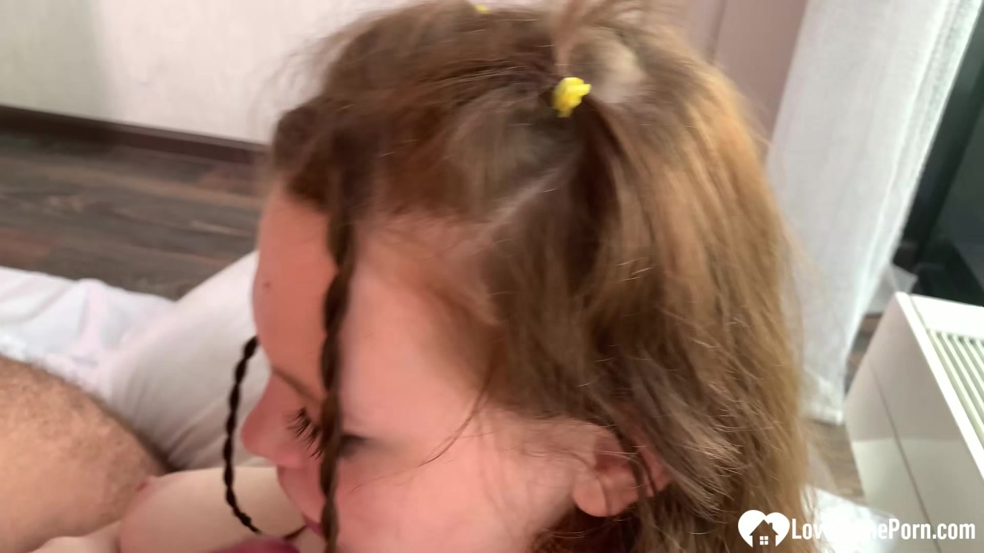 Huge cock gets devoured by a pretty brunette