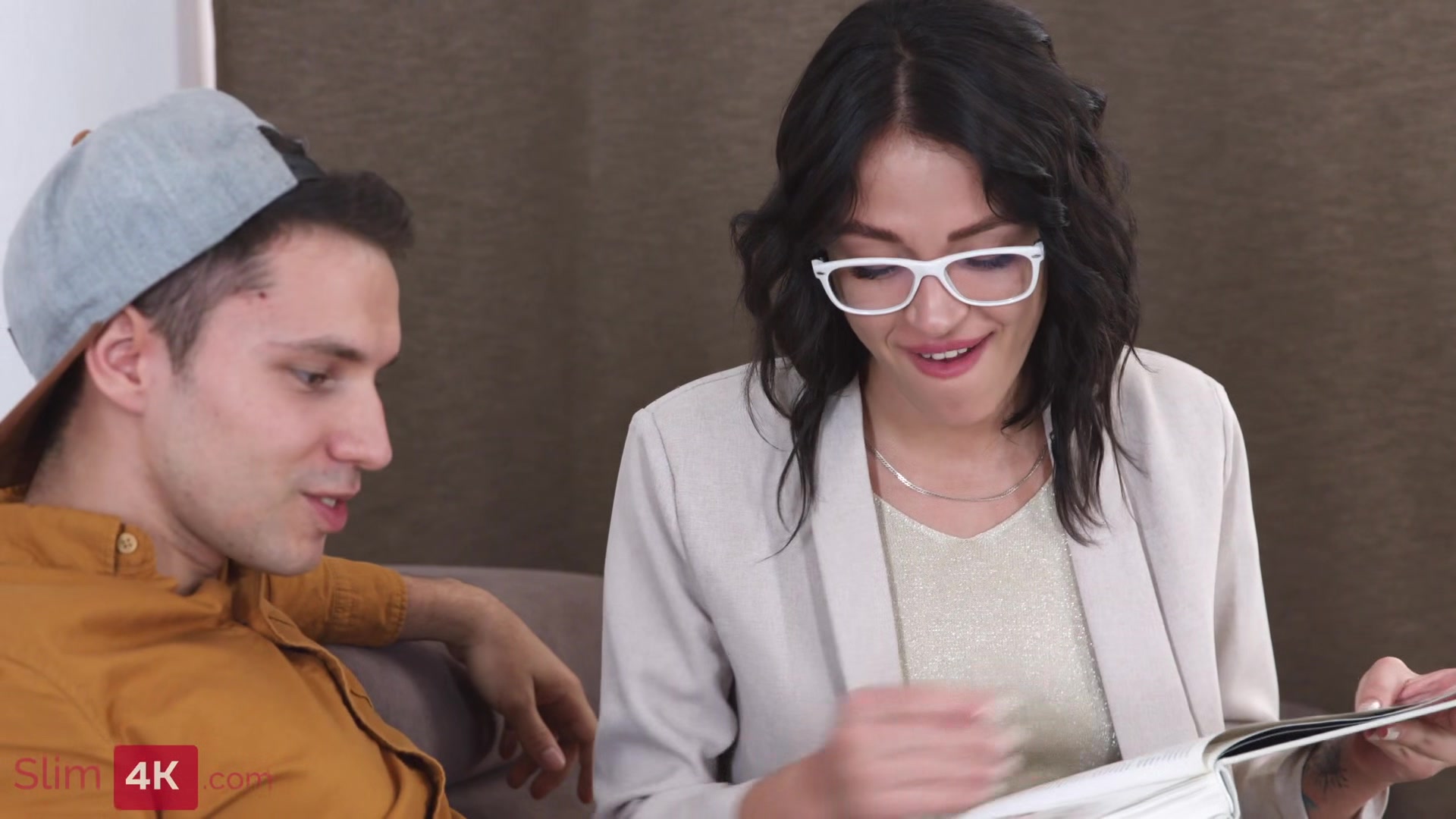 Slim4K - Lovely brunette gets cum glazed.