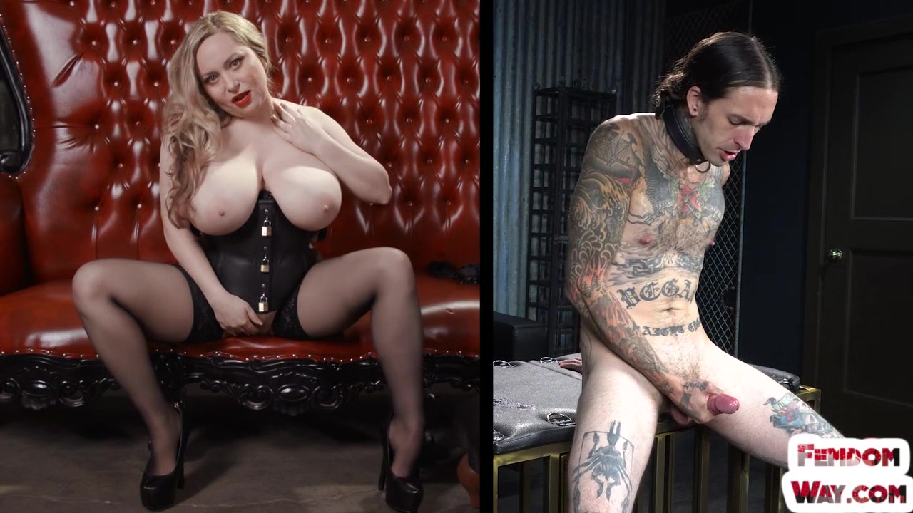 Filthy femdom coerces sub on cum eating after anal machine