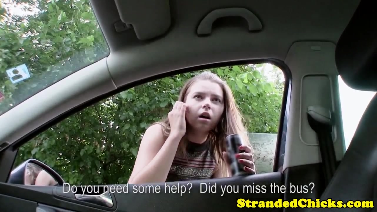 Hitchhiking bigtitted eurobabe pounded on car