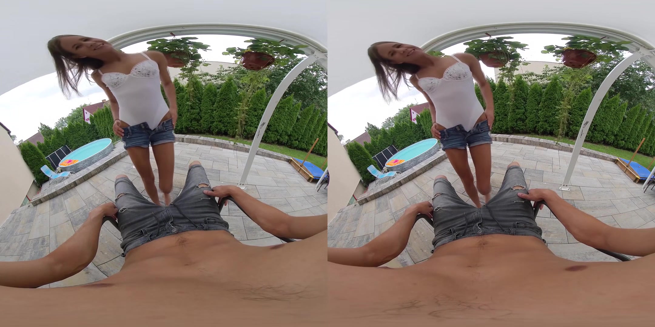 Sarah Kay Blowjob On The Terrace; Petite Pornstar POV Blowjob Cum in Mouth