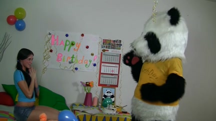 began to play with a large dong toy panda