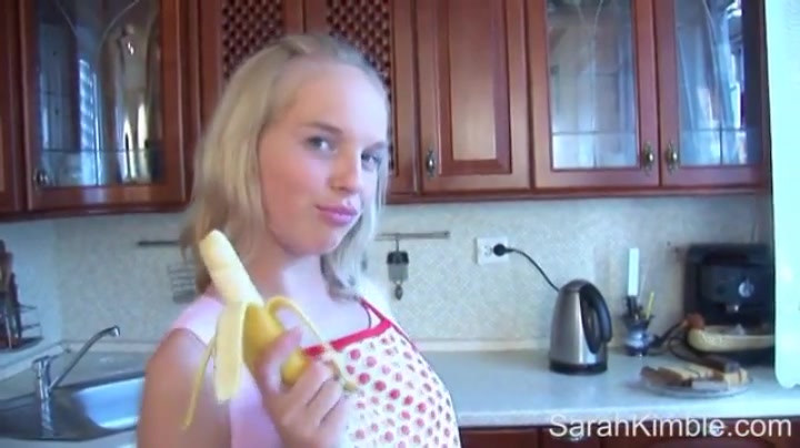 Kitchen cooking with Sarah Kimble and her small tits