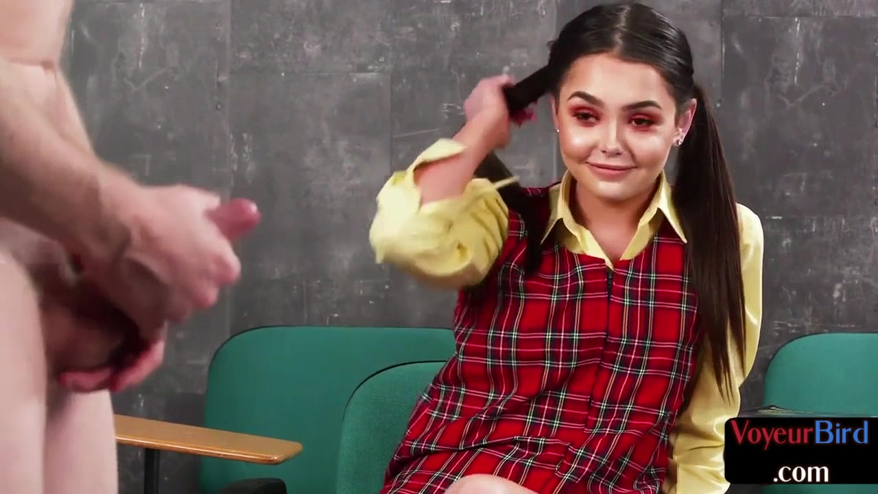 college uniform student 18+ teases professor who jerks