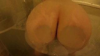 Hot Ginger Booty Ass in Shower Behind Glass Wall  Redhead Teen Washing