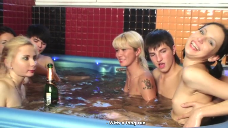Young students 18+ group fucking in hot tub