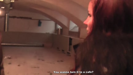 Pleasing red-haired gal sucks in the basement