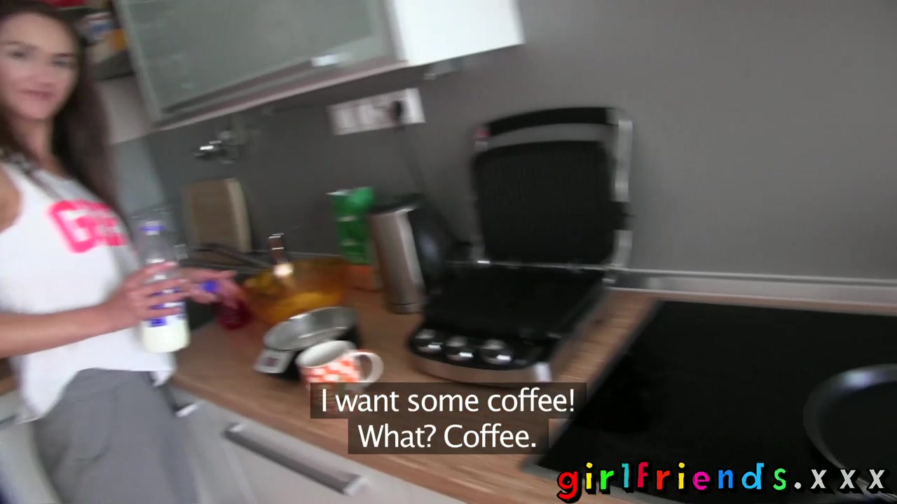Hot blonde and brunette have hot lesbian sex in kitchen