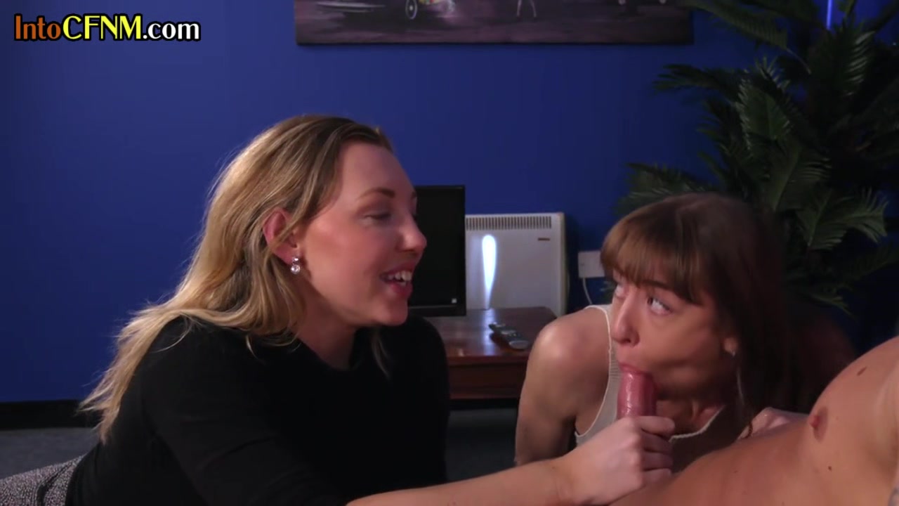 CFNM British chicks suck cock in amateur 3some at home
