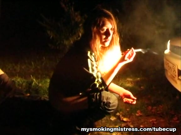 Smoking Lady Plays in the Forest