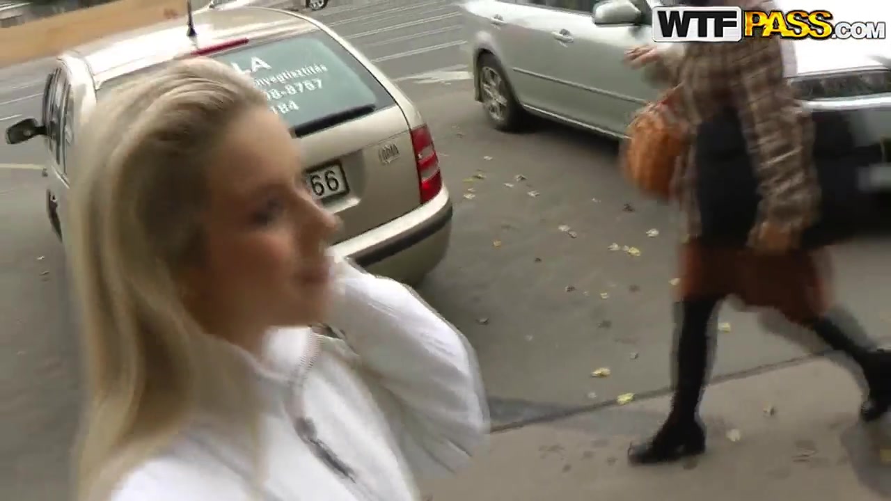 Man seduces blonde hottie to relax outside
