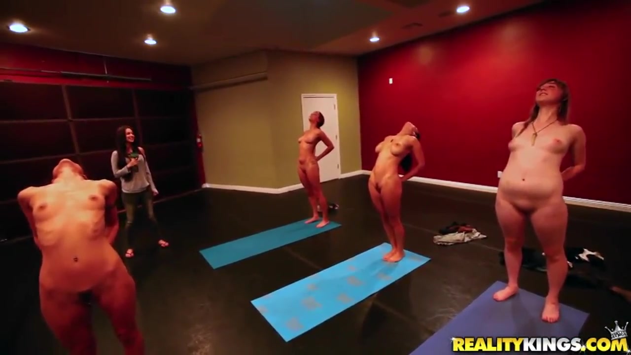 Group of girls perform yoga exercises naked