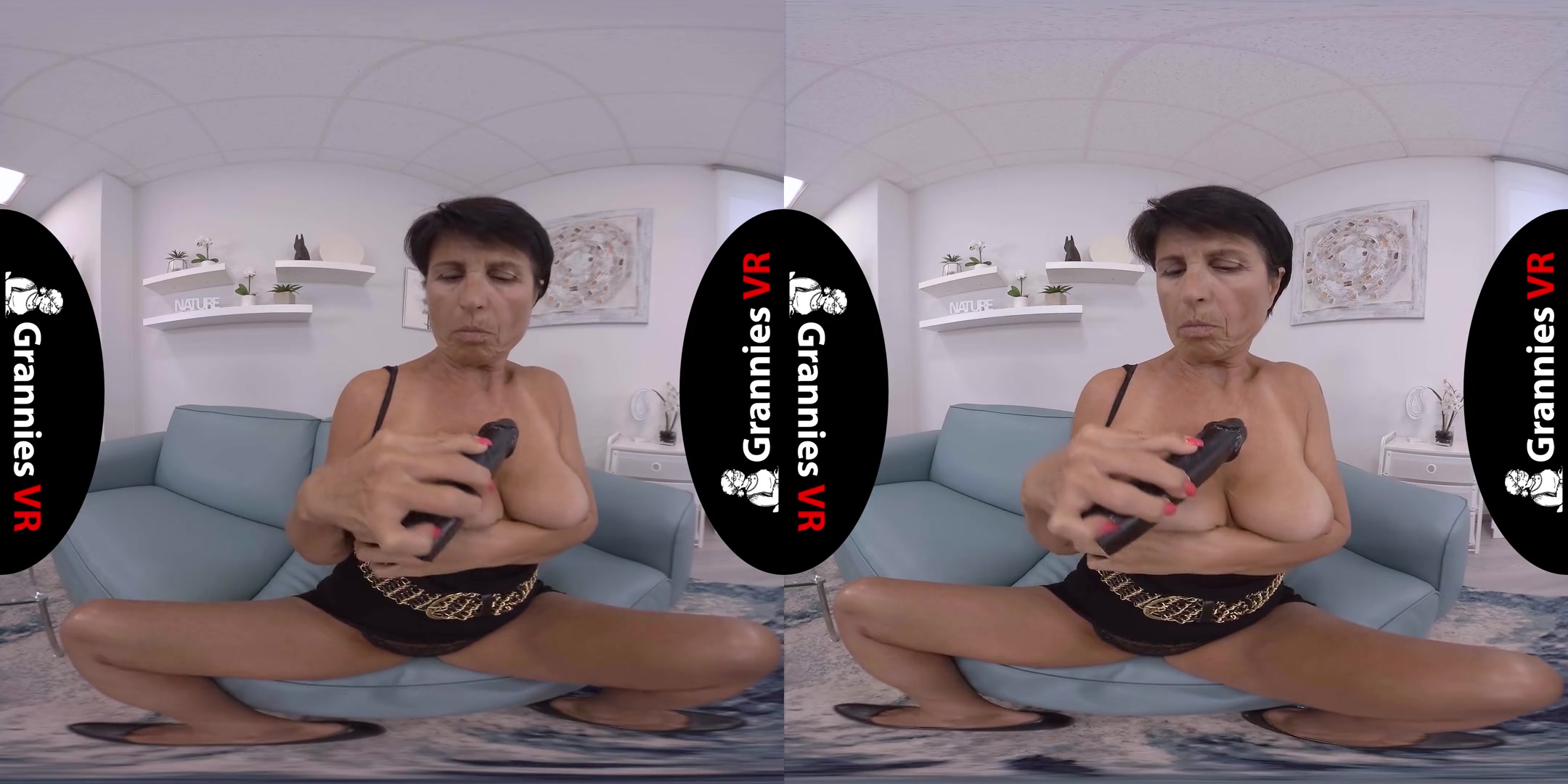 Marcela - Mature Masturbates on Sofa; Tanned GILF with Toy