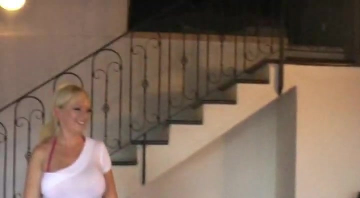 Exhibitionist blonde bitch loves to show her huge tits