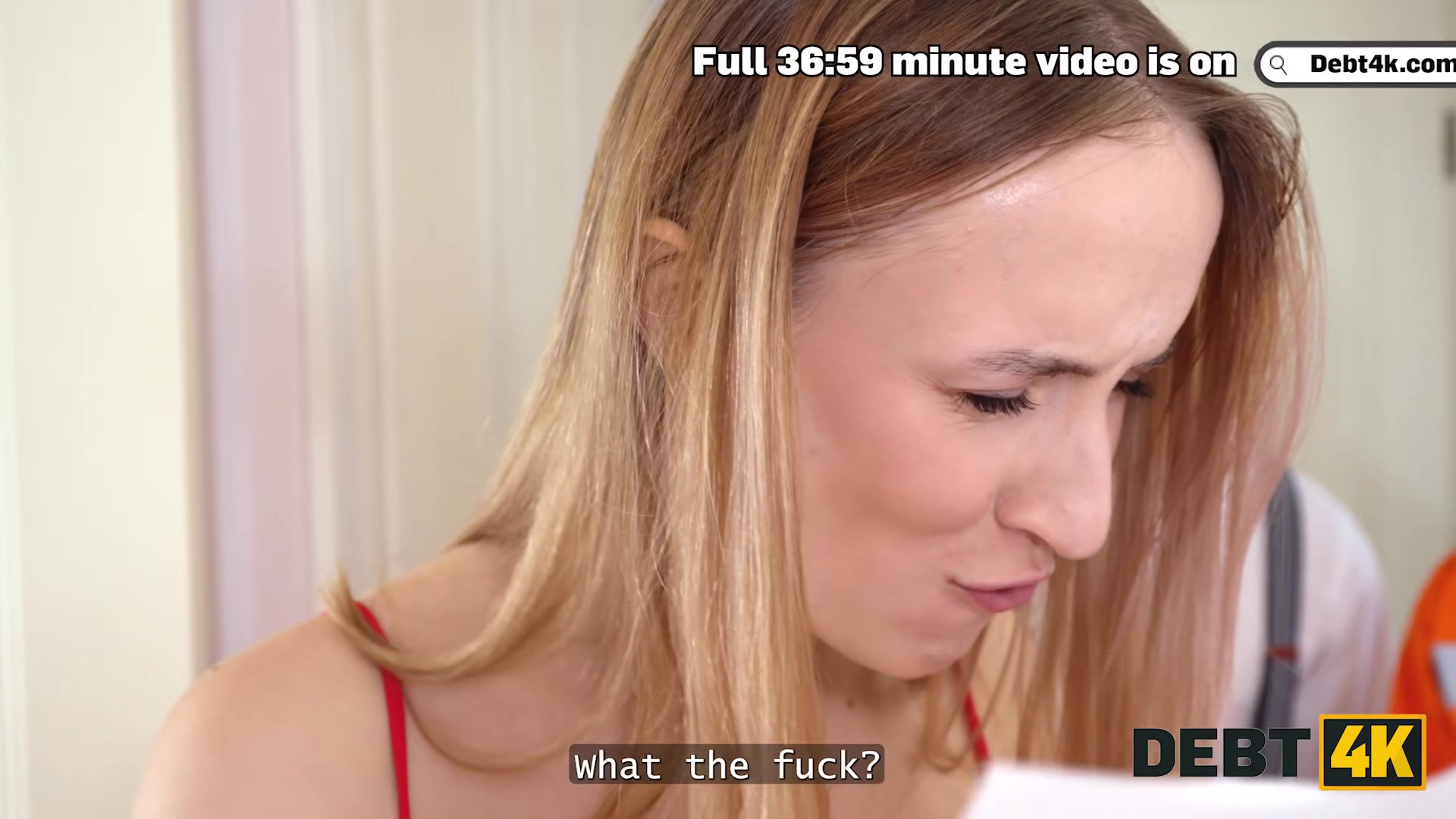 DEBT4k. Russian blonde is paying her debts by using her tight pussy and asshole in double penetration