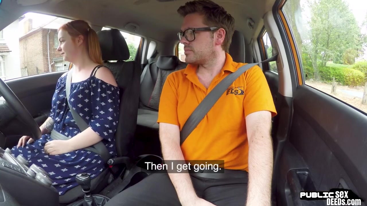 Chubby redhead public fucked in car by driving instructor