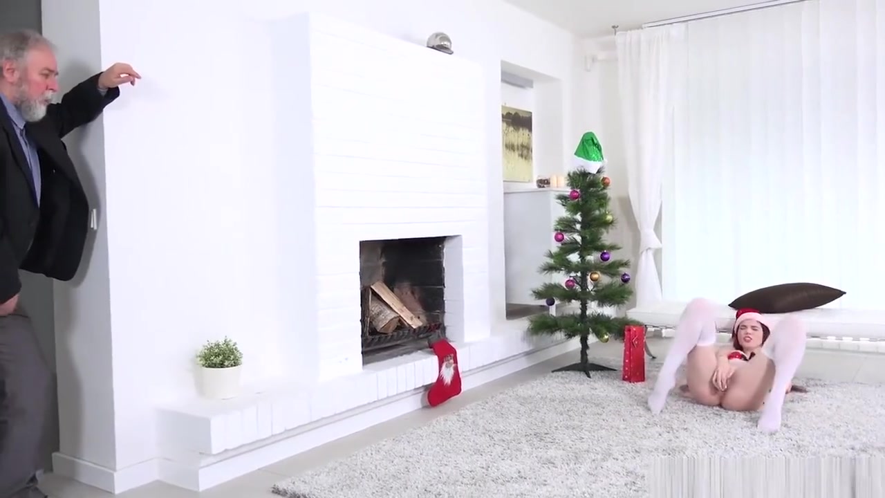 Old-n-Young.com -Lovenia Lux- Ginger elf finds a dildo under Christmas tree