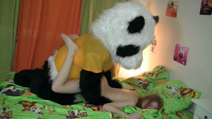 Joy fucking with a large toy bear