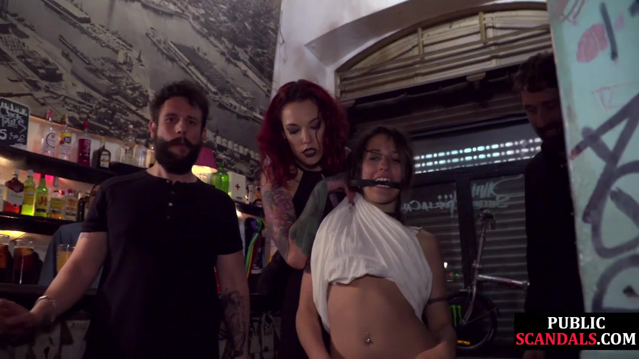 Public 3some fucked useless ballgagged babe bodywhipped