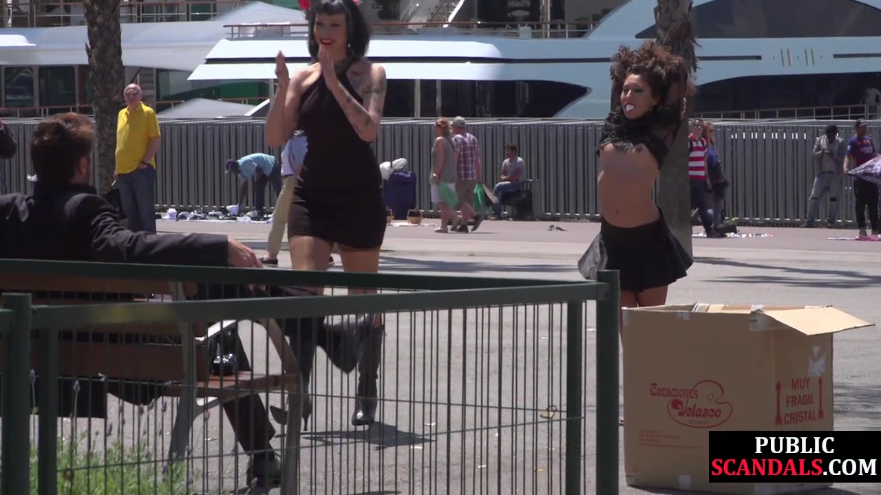 Public whipped smalltits babe by master and mistress outdoor
