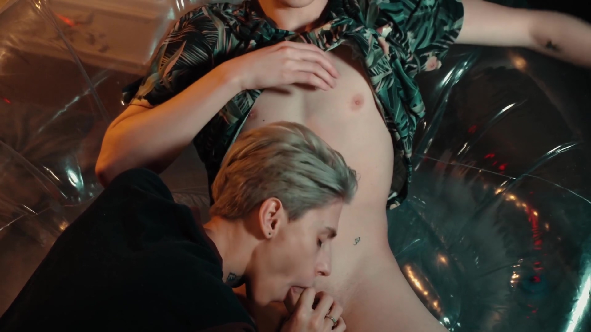 Two Sweet Guys Share An Inflatable Chair