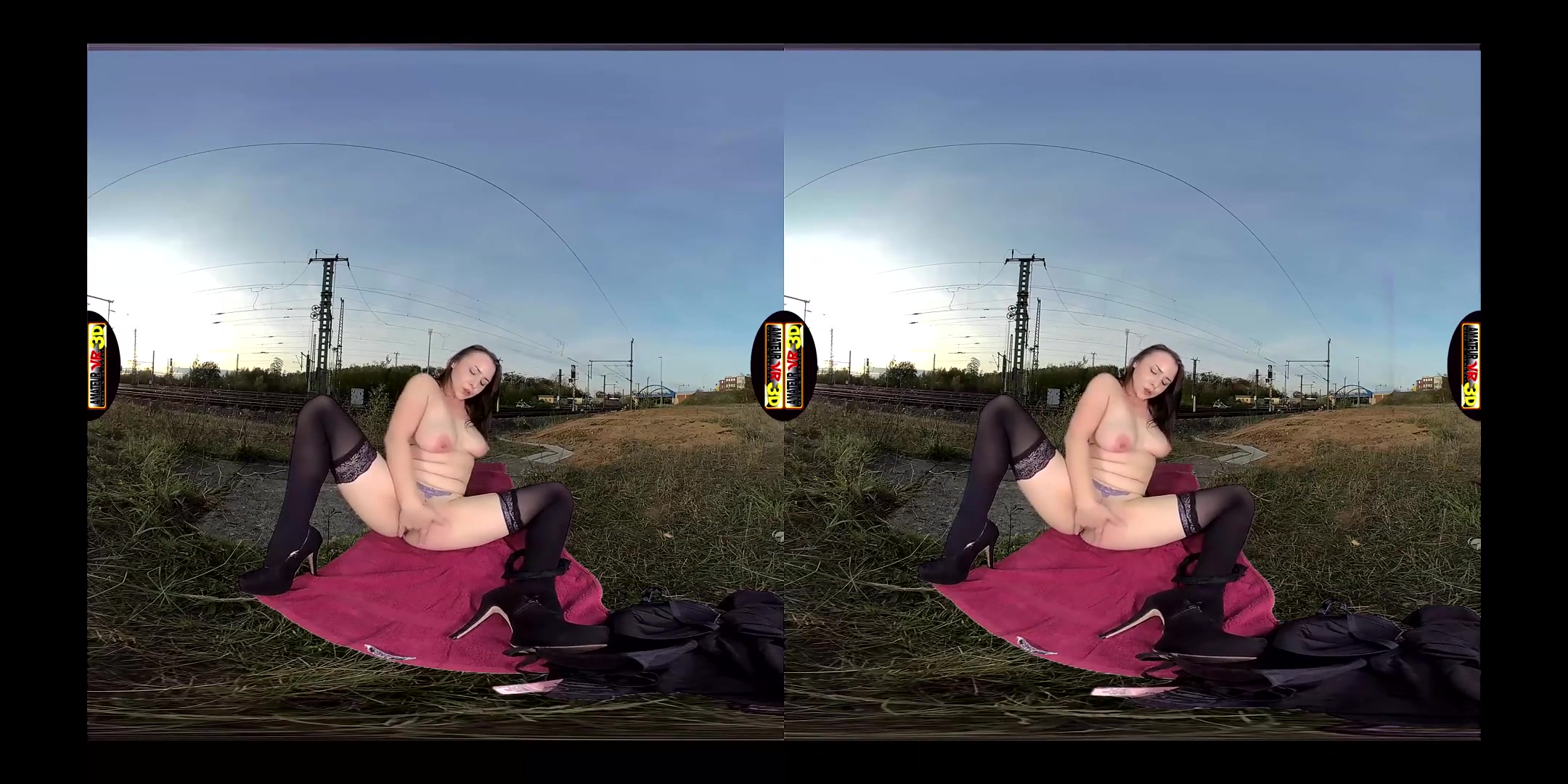 Bella - She Jerks for You at the Railway Embankment... - SexLikeReal