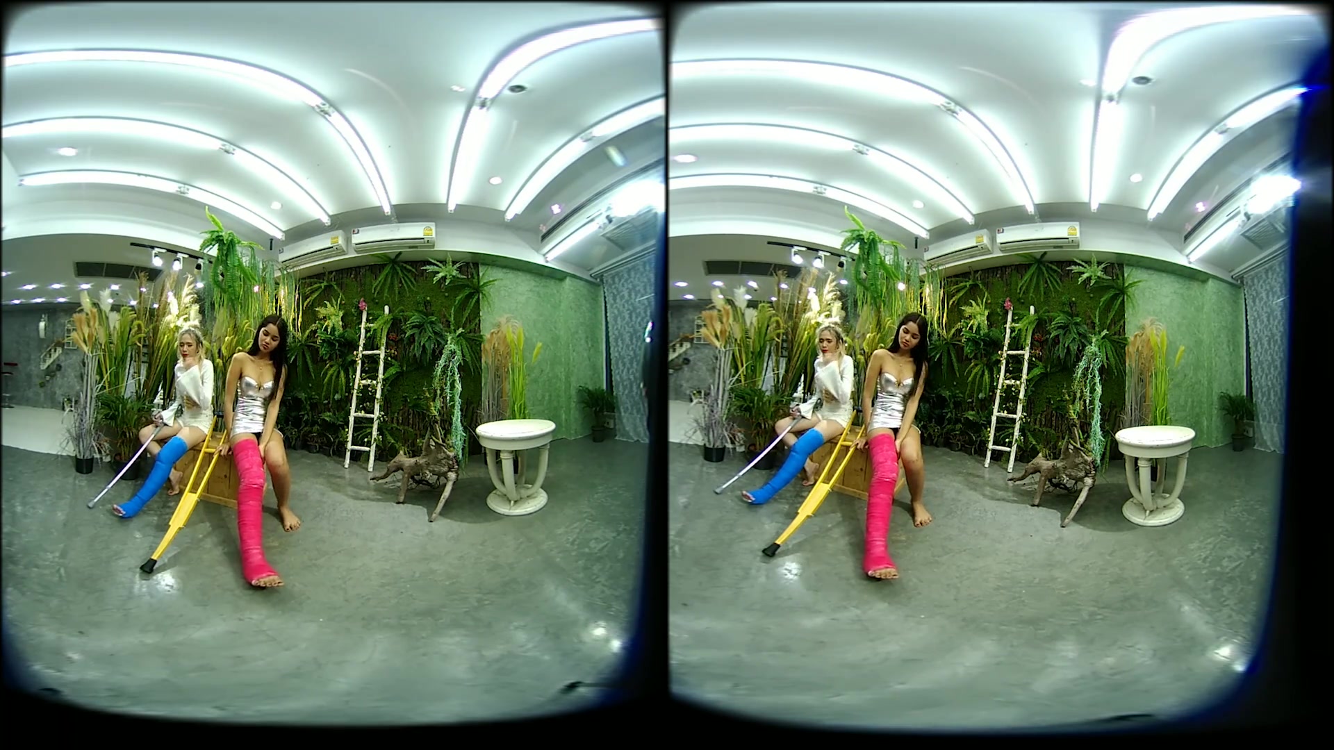 2 Girls With Long Cast Leg Visit A Flower Store 2 - VRpussyVision