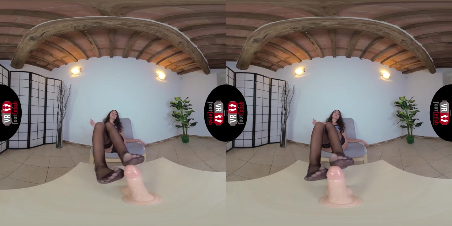 Sexy Thena In Black Hold-ups Plays With A Realistic Dildo - VRFootFetish