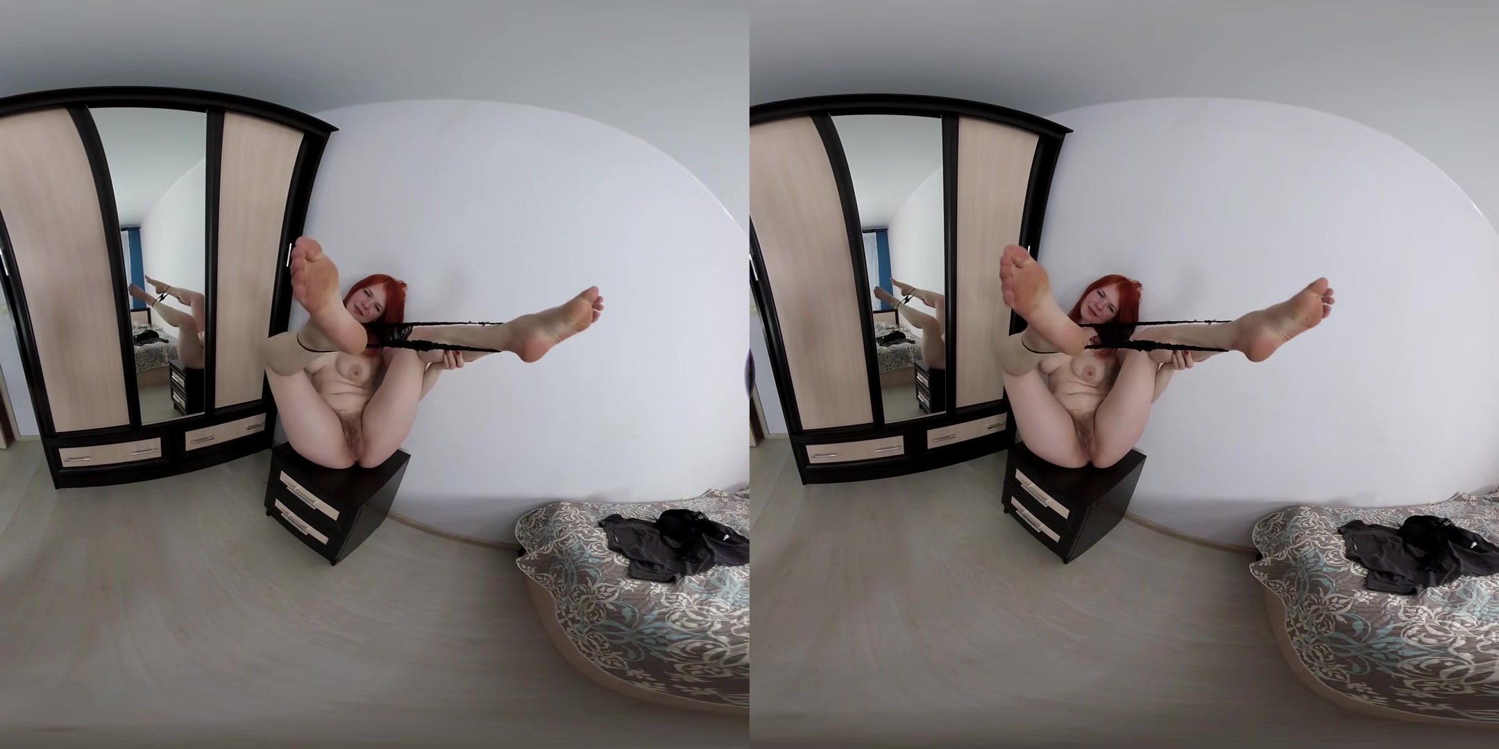 Lissared In The Bedroom - Redhead With Hairy Pussy Fingering