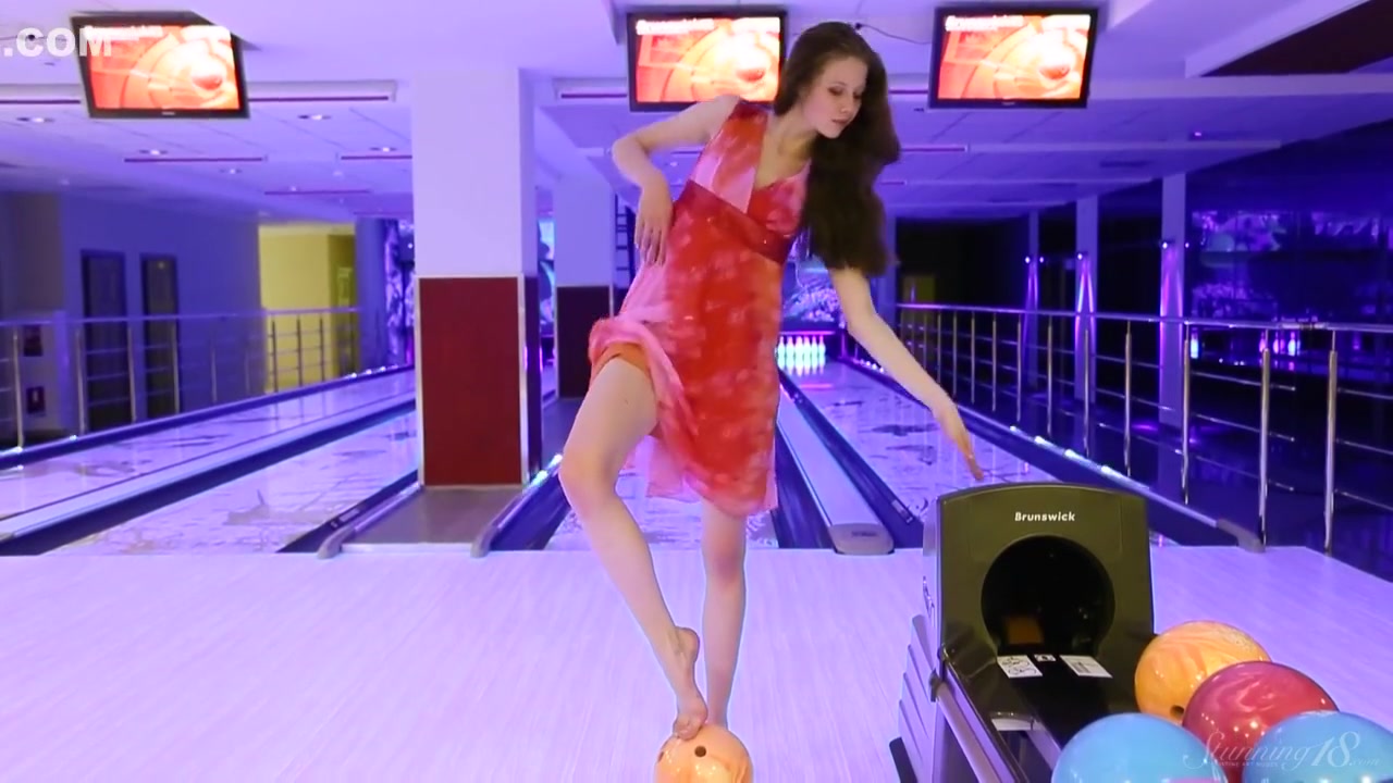 Brunette teen 18+ Model Playing Naked In The Bowling Alley