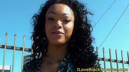 Cockpierced ebony tgirl masturbates