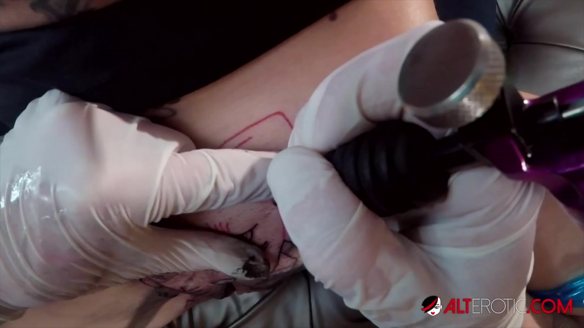Sully has her pussy tattooed while being ass fucked