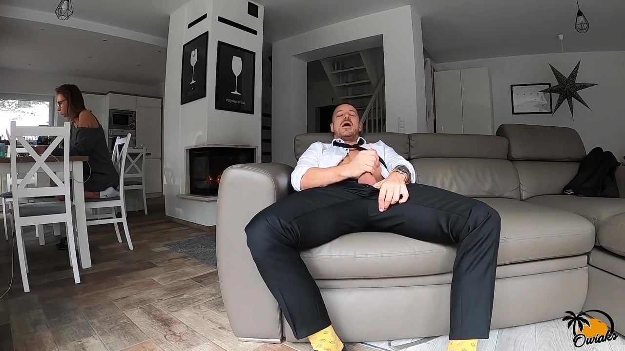 Risky Jerk Off Next To My Working Wife On A Couch!