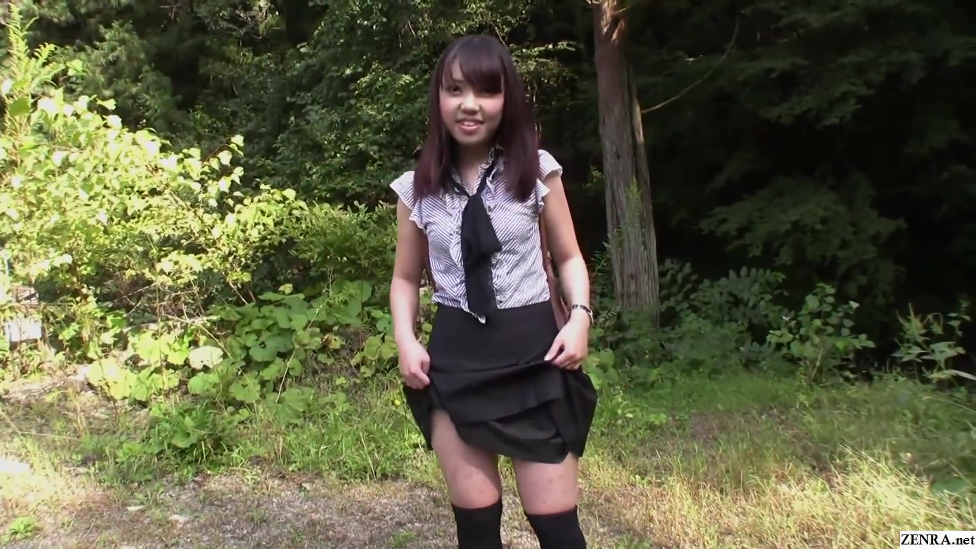 Skinny Japanese teen 18+ takes a stark naked walk outside