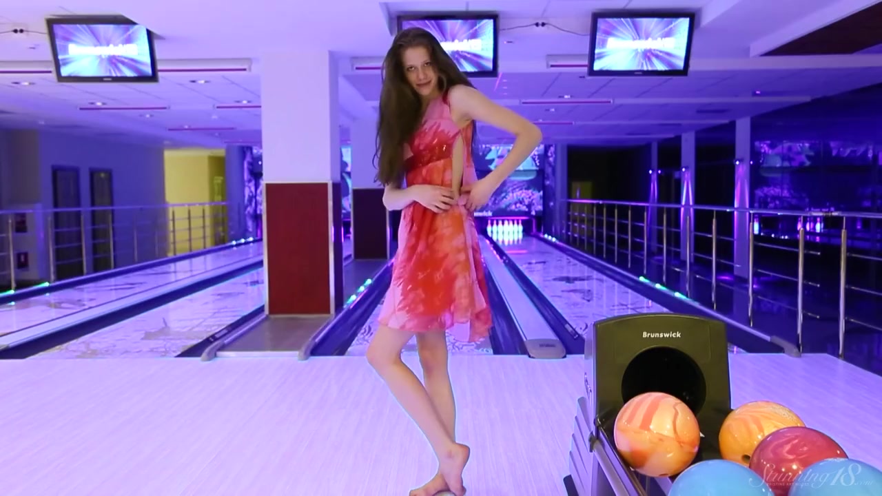 Brunette teen 18+ Model Playing Naked In The Bowling Alley