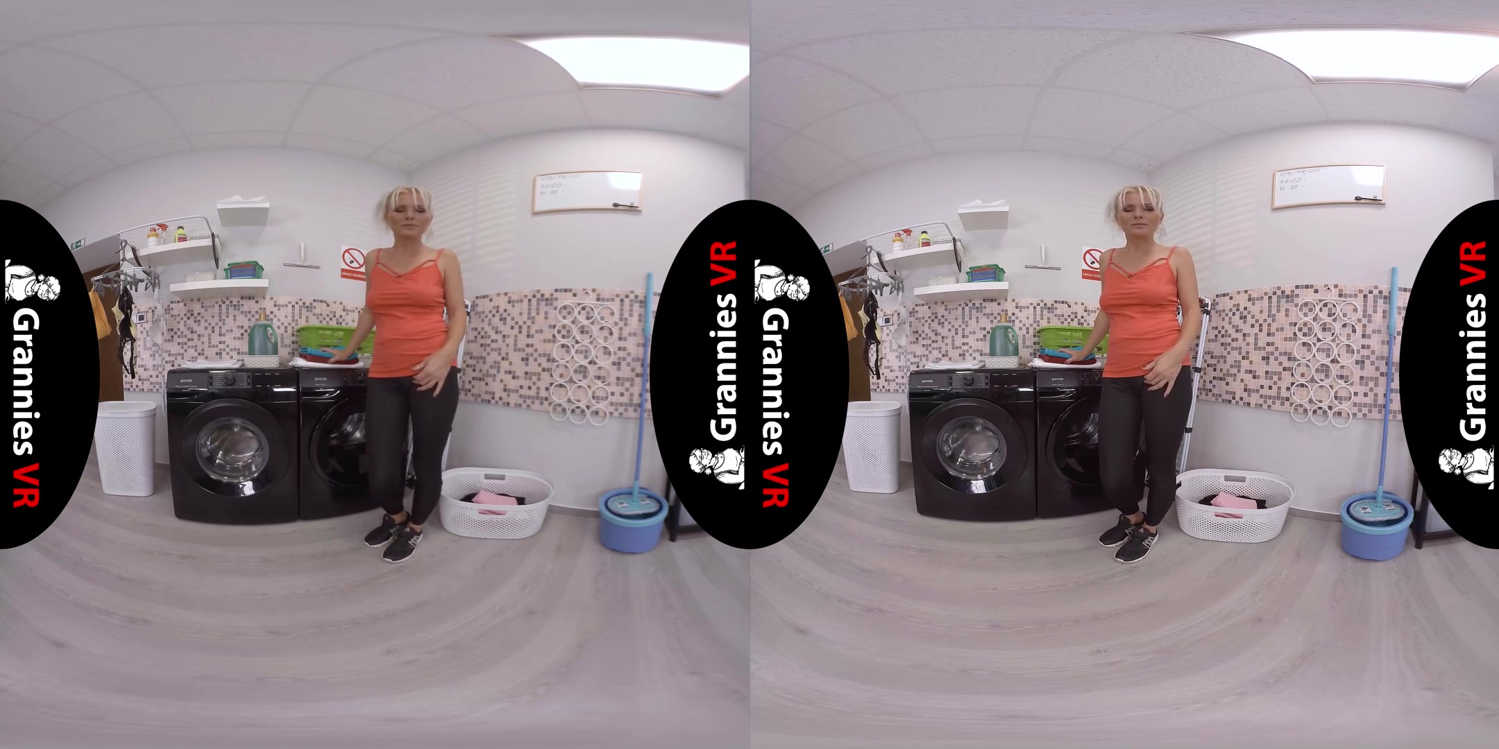 Kathy Anderson - Masturbation In The Laundry; Mature Blonde Babe Solo