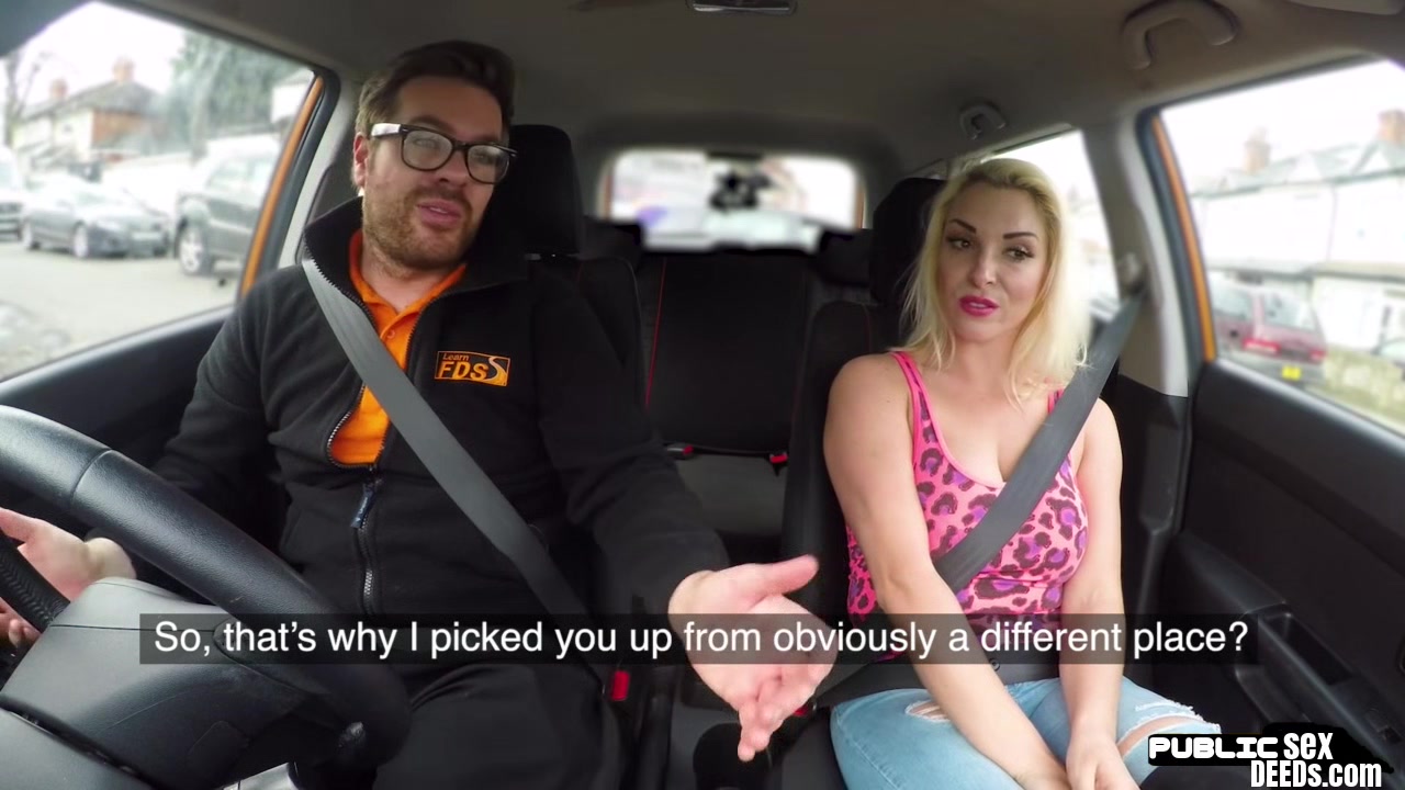Bosomy MILF fucked in car outdoor by driving instructor