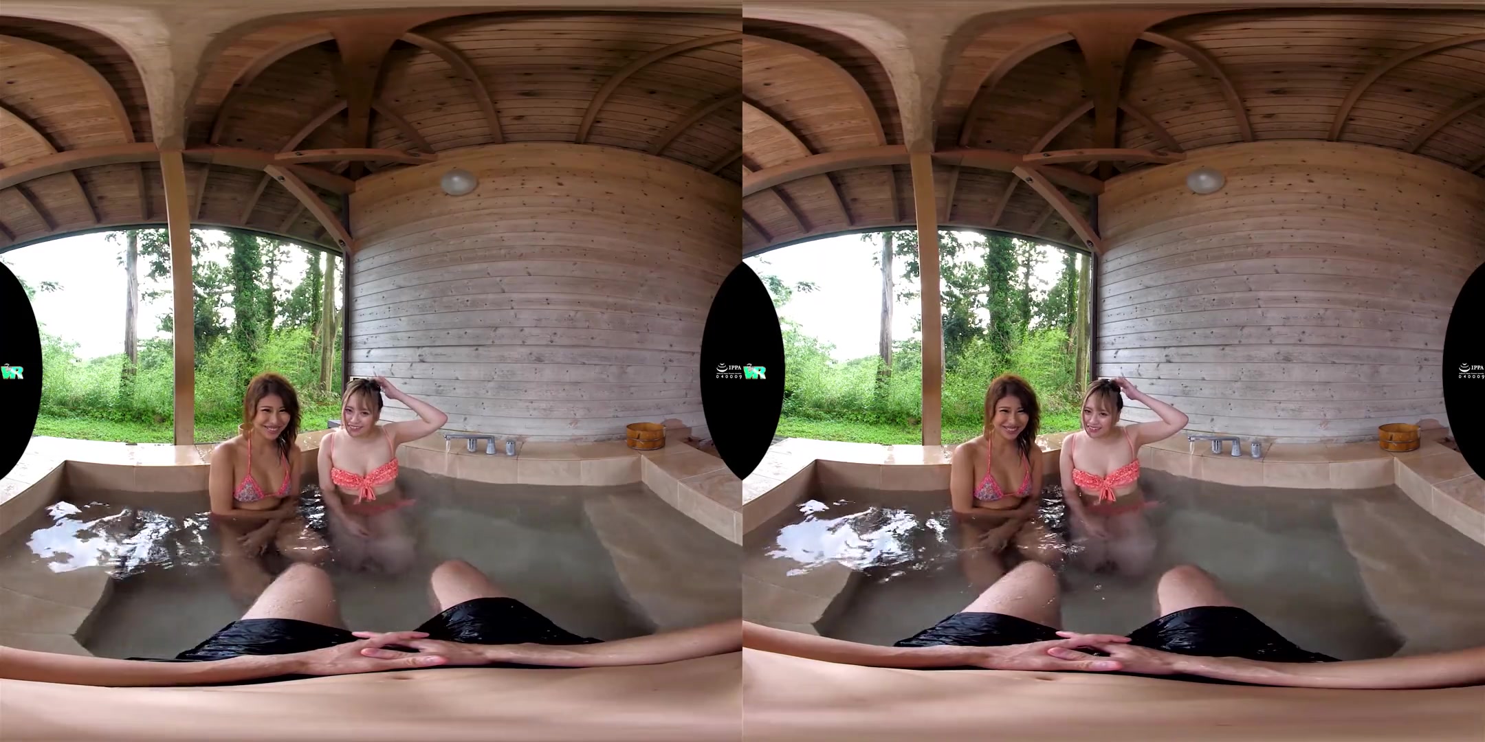 Double Blowjob From Two Babes in Swimsuits when I came to the Resort; Big Tits Japanese Babes in Bikini Oral Fun