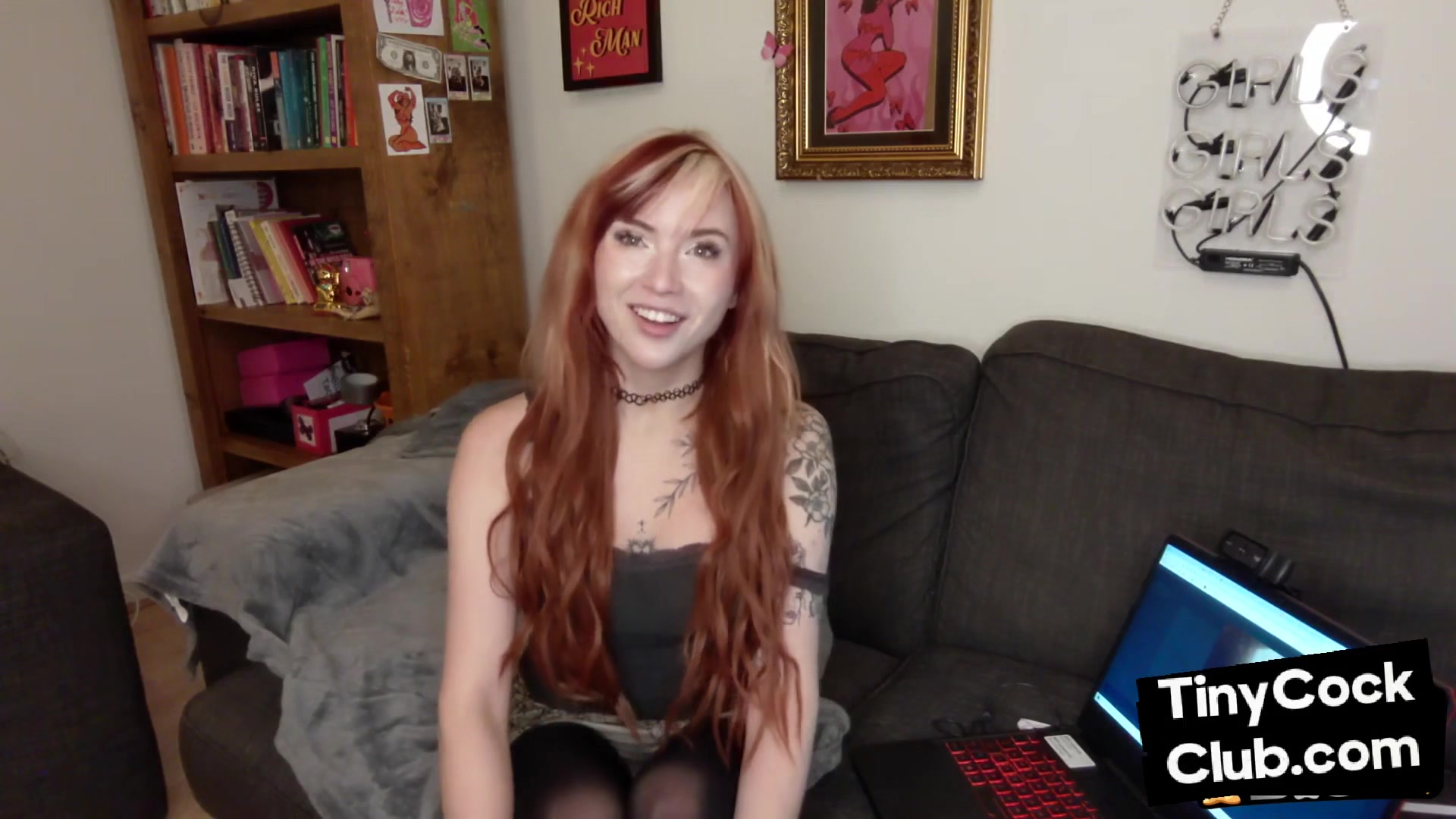 Tattooed SPH solo babe talks dirty in small cock humiliation
