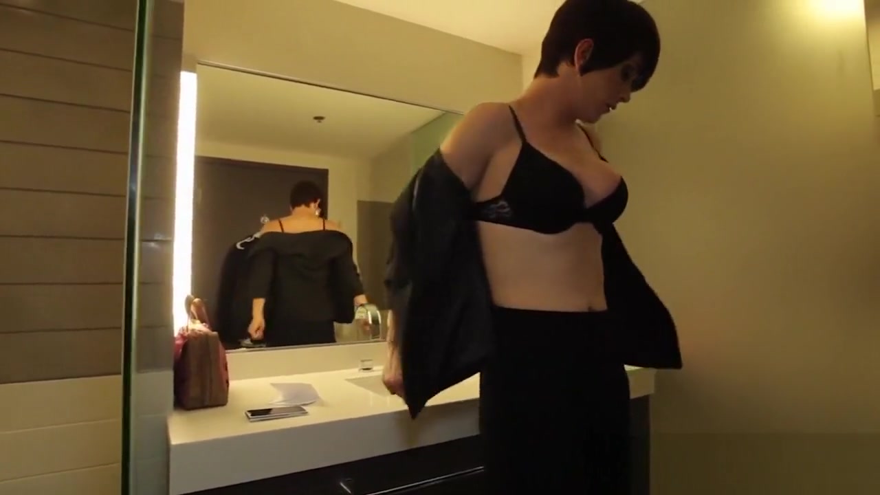 Transsexual bottom jizzed on big boobs