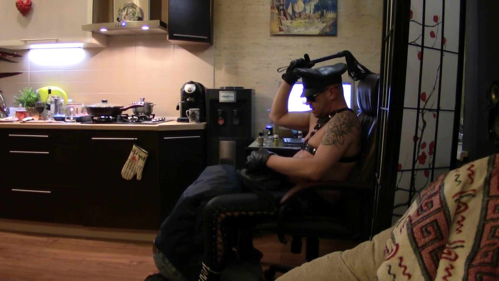 Bdsm Session With 19 Y.o. Slave -skinhead -lash Spit Slap And Punch In The Face With Leather Gloves